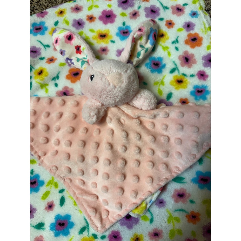 Walmart Pink Bunny Rabbit Baby Lovey Dot Floral Toy AND Security Blanket